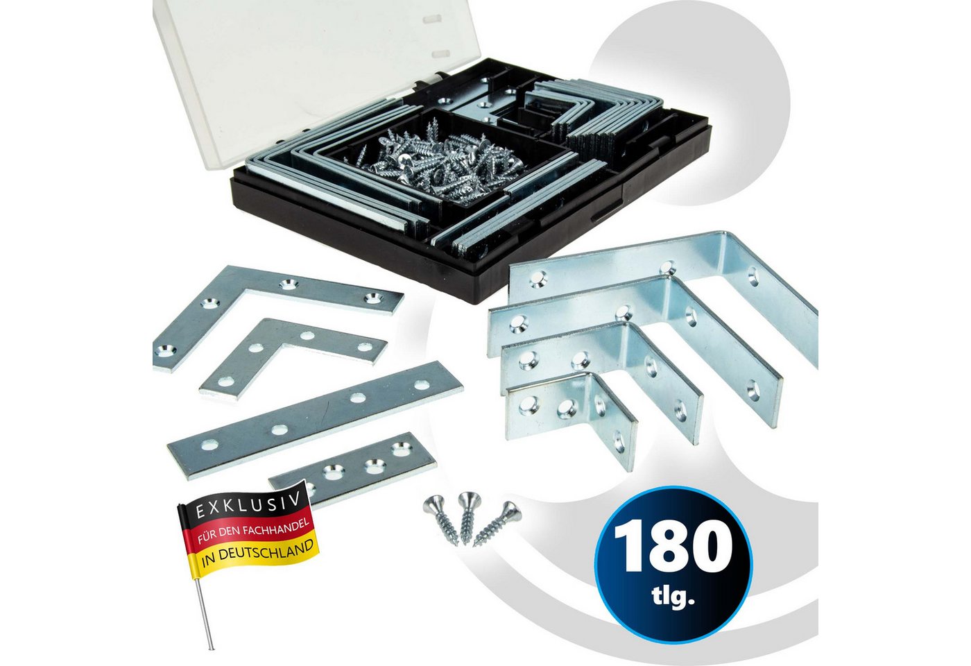 MASTERPROOF PROFESIONAL Verbinder Winkelverbinder & Flachverbinder Sortiment 180-teilig, mit Schrauben – Bild 2 von 3