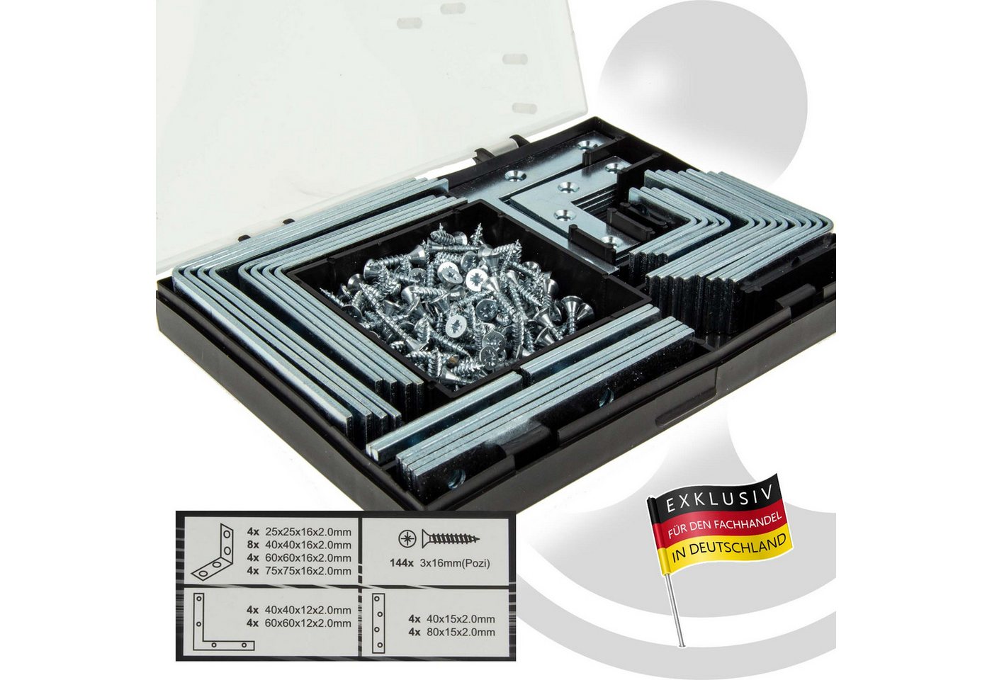 MASTERPROOF PROFESIONAL Verbinder Winkelverbinder & Flachverbinder Sortiment 180-teilig, mit Schrauben – Bild 3 von 3