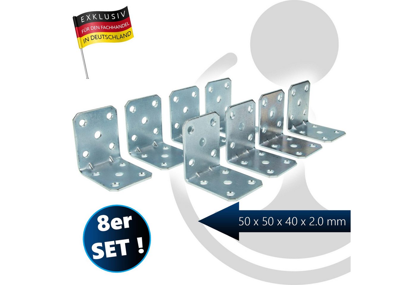 MASTERPROOF PROFESIONAL Winkelverbinder Lochplattenwinkel-Set 50 mm x 50 mm x 40 mm x 2 mm, 8-teilig – Bild 2 von 3