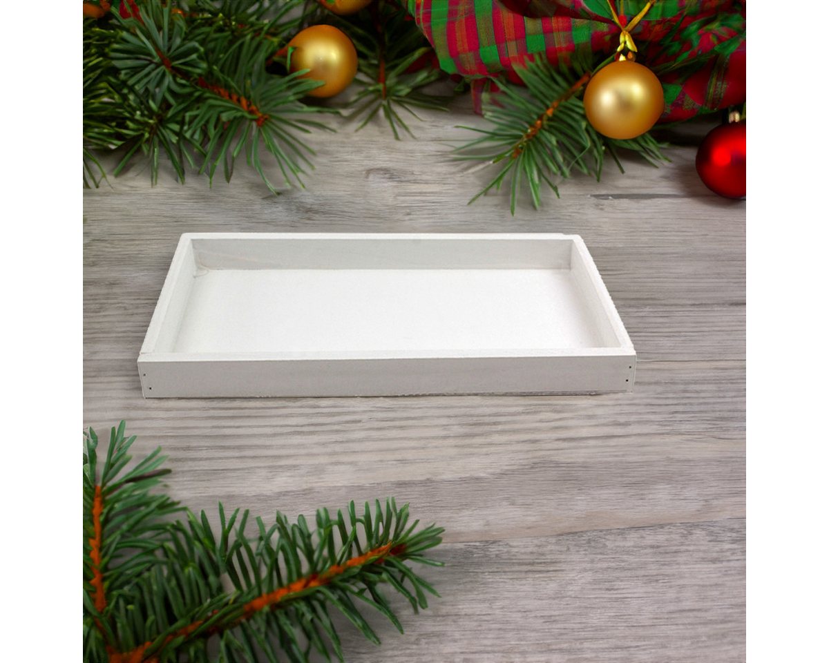 matches21 HOME & HOBBY Bilderrahmen Holz Servier-Tablett rechteckig weiß 30 x 15 cm als Deko-Tablett, (1 St), Kleines Holz-Tablett als Boho Tisch-Deko Adventskr – Bild 5 von 5