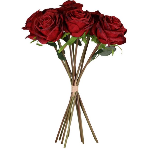 matches21 HOME & HOBBY Bilderrahmen Rosen künstlicher Blumenstrauß in Trockenoptik Dunkelrot 35 cm, (1 St), 10er Bund Kunstblumen wie echt