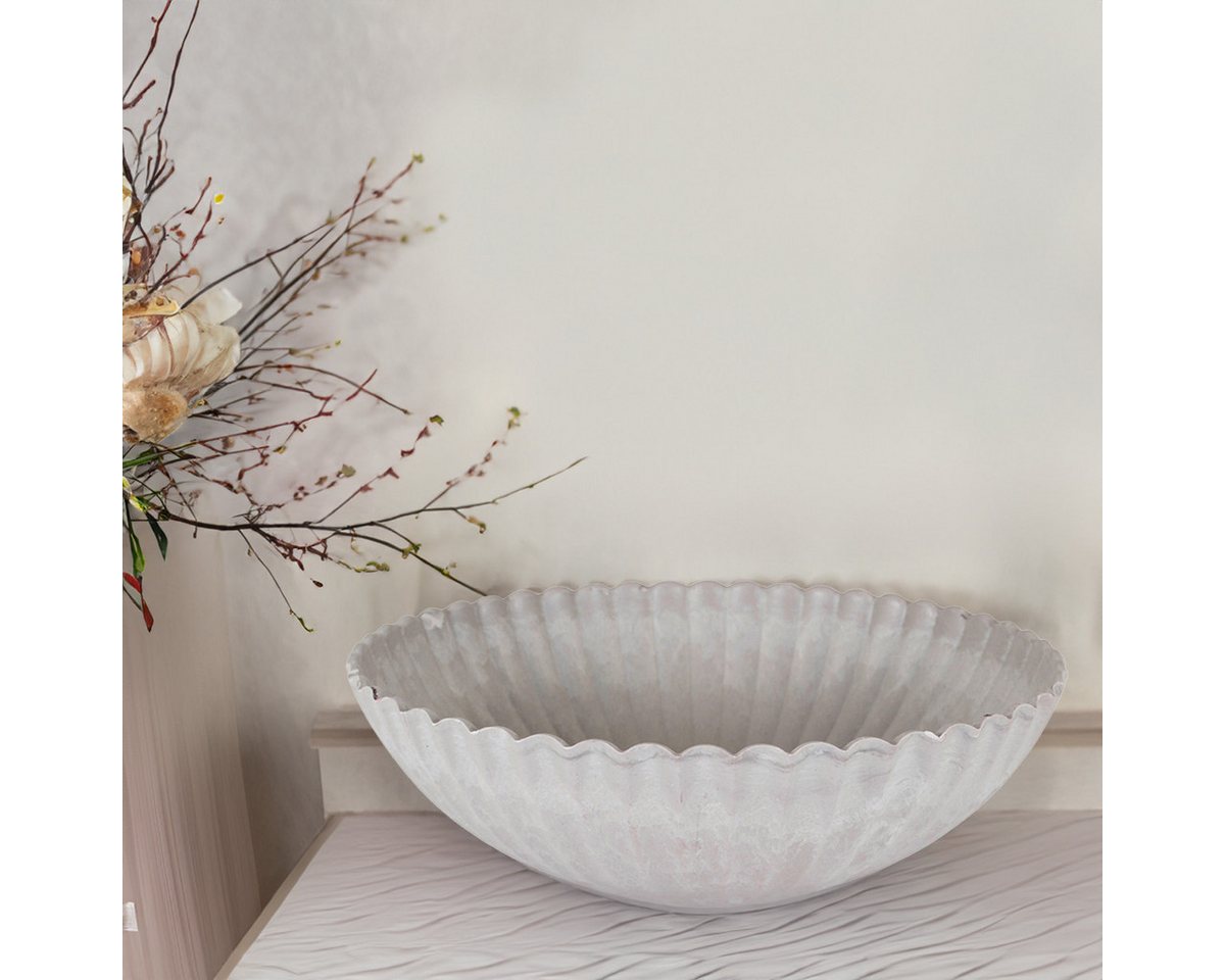 matches21 HOME & HOBBY Blumentopf Dekoschale runde Pflanzschale für draussen grau marmoriert 22 cm (1 St), Blumen-Schale als wetterfeste Friedhof-Schale Grab-Sc – Bild 4 von 5