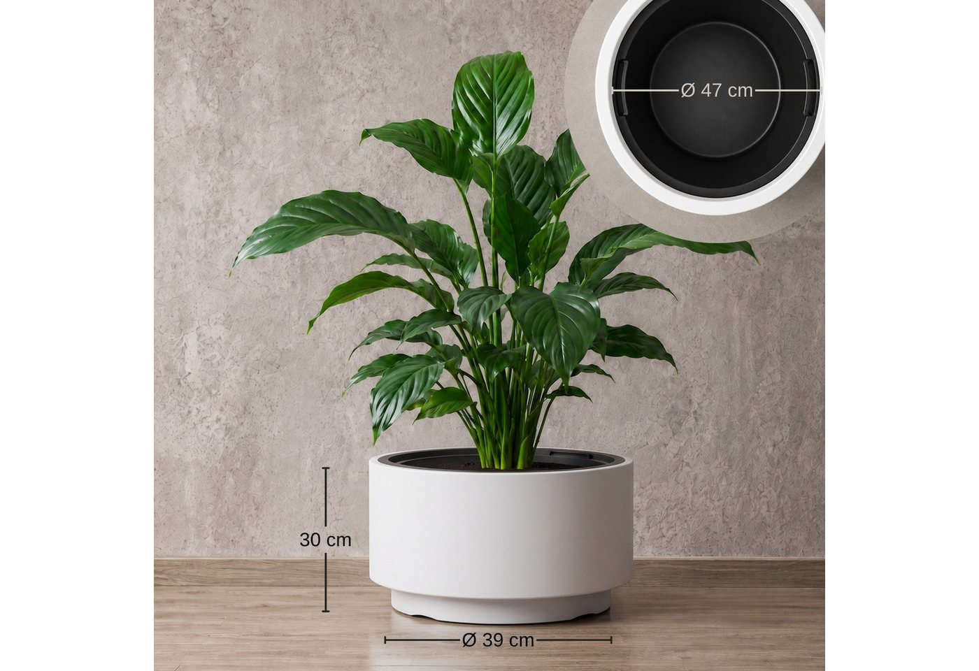 matches21 HOME & HOBBY Blumentopf Großer außen Blumentopf NIVO rund 47 x 30 cm weiß, Moderner Pflanztopf Outdoor Pflanzkübel wetterfest – Bild 2 von 5
