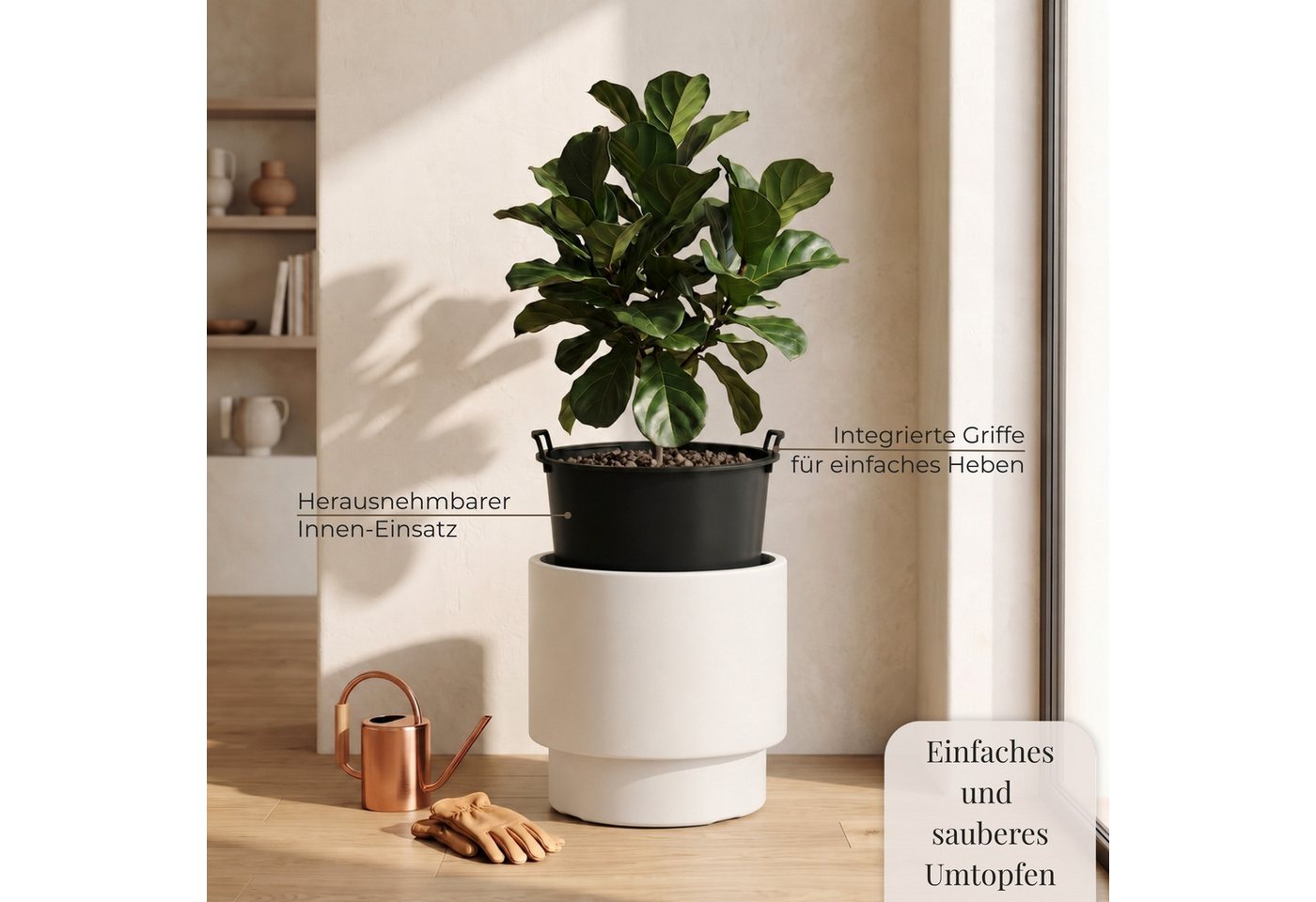 matches21 HOME & HOBBY Blumentopf Großer außen Blumentopf NIVO rund 47 x 30 cm weiß, Moderner Pflanztopf Outdoor Pflanzkübel wetterfest – Bild 5 von 5
