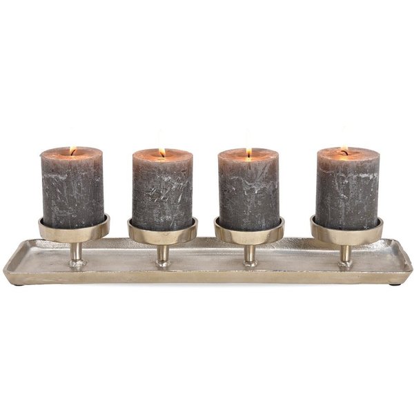 matches21 HOME & HOBBY Kerzenhalter Metall Kerzen-Tablett Adventskranz mit Kerzen-Stecker silber 44 cm (1 St), Stumpenkerzen Kerzen-Halter länglich Advent Weihn