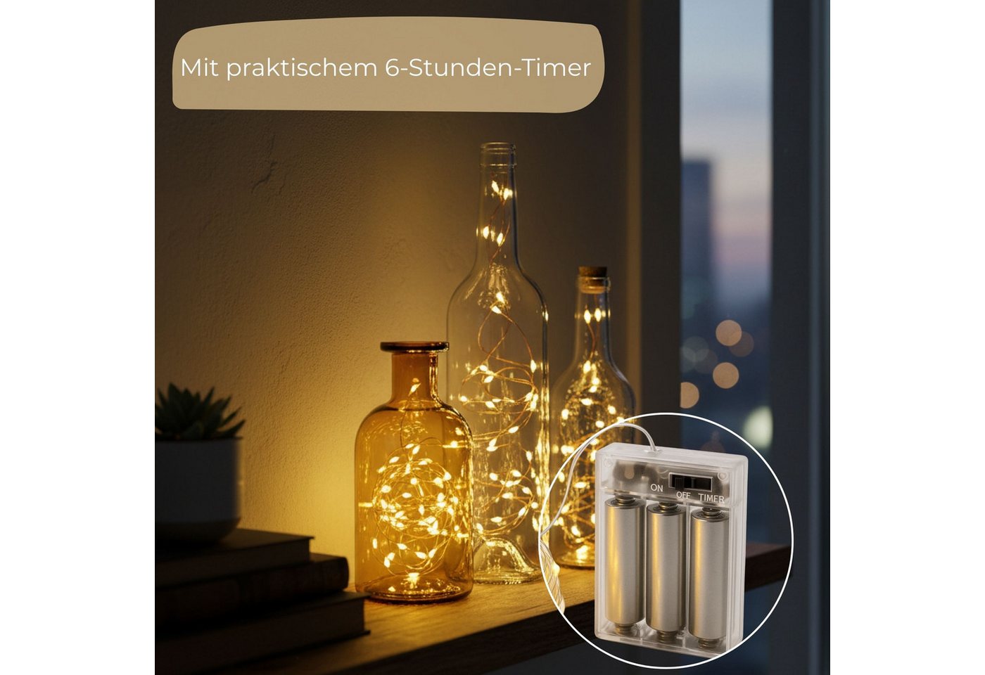 matches21 HOME & HOBBY LED-Lichterkette Mini Lichterkette 2 m, 40 LED Timer Batterie warmweiß innen, 40-flammig, Micro Draht Beleuchtung Indoor Leuchtdeko – Bild 3 von 5