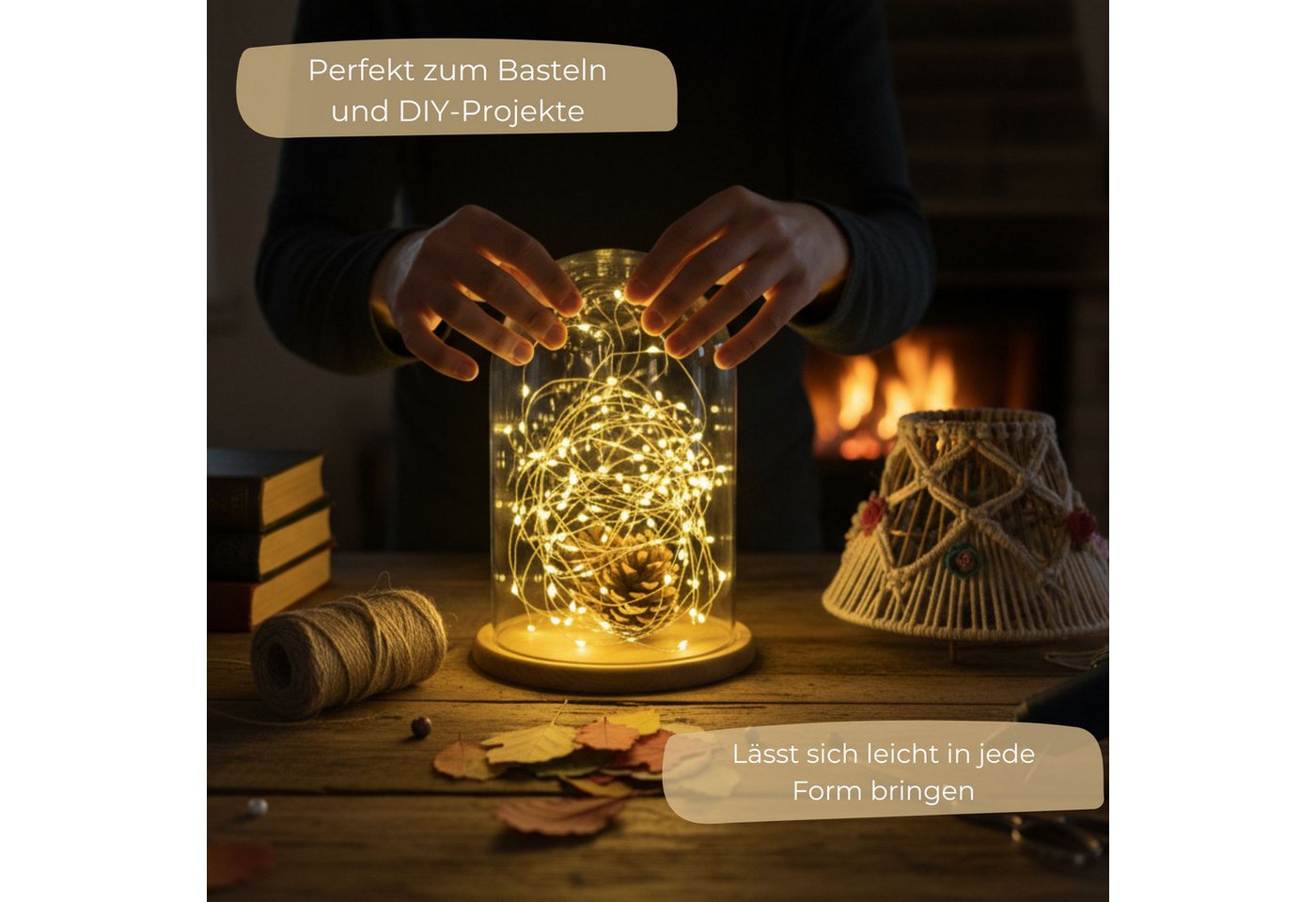 matches21 HOME & HOBBY LED-Lichterkette Mini Lichterkette 2 m, 40 LED Timer Batterie warmweiß innen, 40-flammig, Micro Draht Beleuchtung Indoor Leuchtdeko – Bild 4 von 5