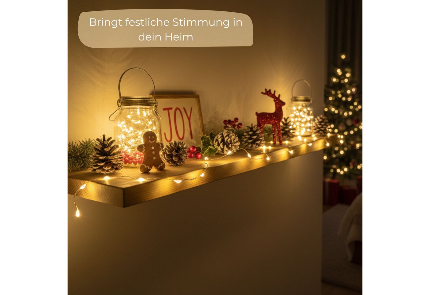 matches21 HOME & HOBBY LED-Lichterkette Mini Lichterkette 2 m, 40 LED Timer Batterie warmweiß innen, 40-flammig, Micro Draht Beleuchtung Indoor Leuchtdeko – Bild 5 von 5