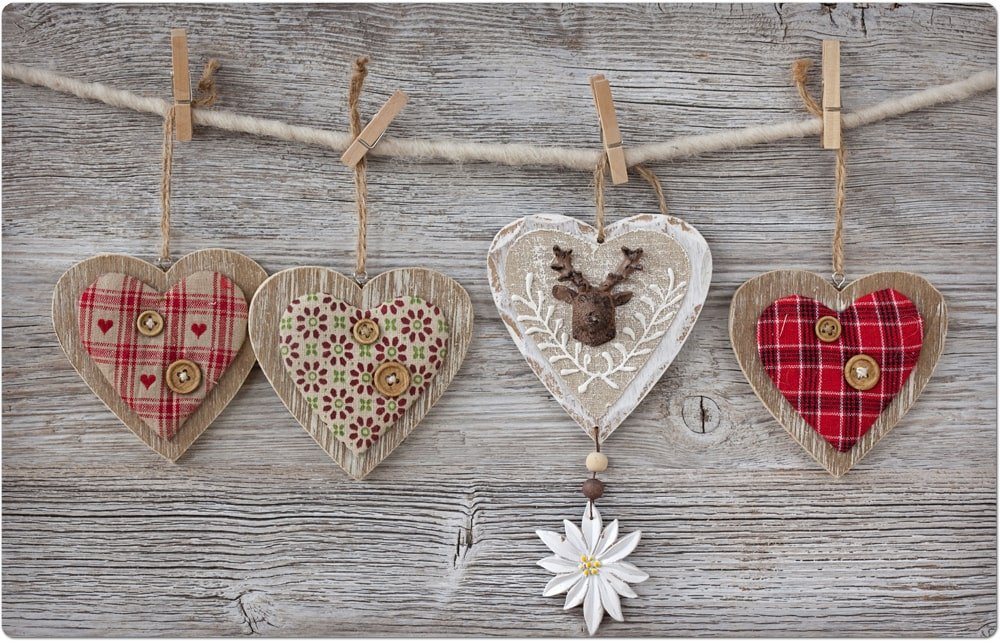 matches21 HOME & HOBBY Platzset Abwaschbare Tischsets 4er Set Landhaus-Stil Herzen & Holz, (4-St), Platzsets als Tisch-Untersetzer und Tisch-Deko für Esstisch T – Bild 2 von 2