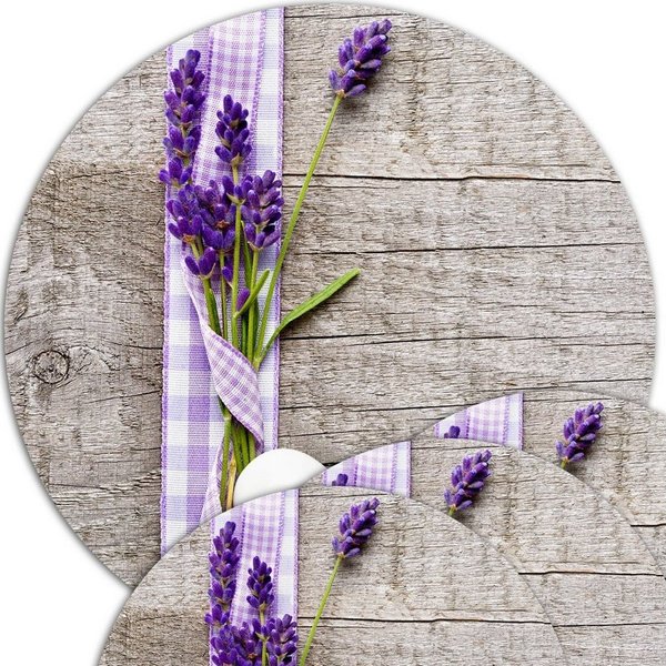 matches21 HOME & HOBBY Platzset Abwaschbare Tischsets 4er Set Lavendel Holz-Optik rund, (4-St), Platzsets als Tisch-Untersetzer und Tisch-Deko für Esstisch Tell