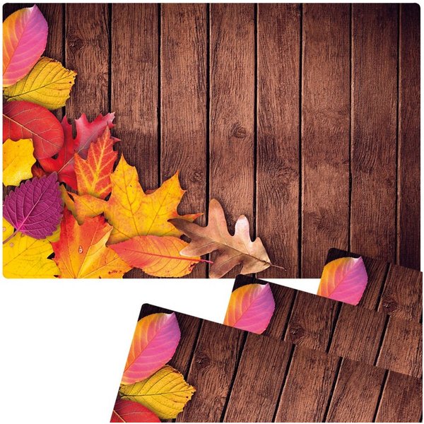 matches21 HOME & HOBBY Platzset Abwaschbare Tischsets 4er Set Herbst-Laub Holz-Optik, (4-St), Platzsets als Tisch-Untersetzer und Tisch-Deko für Esstisch Teller