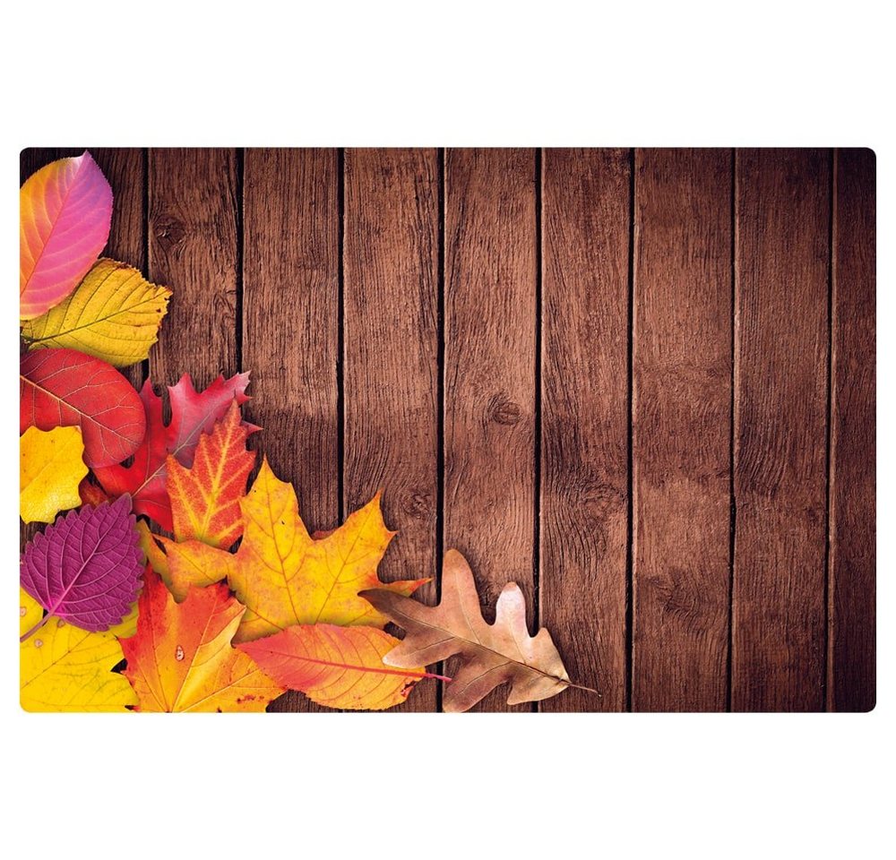 matches21 HOME & HOBBY Platzset Abwaschbare Tischsets 4er Set Herbst-Laub Holz-Optik, (4-St), Platzsets als Tisch-Untersetzer und Tisch-Deko für Esstisch Teller – Bild 2 von 2