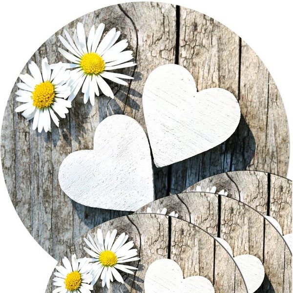 matches21 HOME & HOBBY Platzset Abwaschbare Tischsets 4er Set Gänseblümchen Blumen rund, (4-St), Platzsets als Tisch-Untersetzer und Tisch-Deko für Esstisch Tel