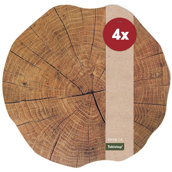 matches21 HOME & HOBBY Platzset Abwaschbare Tischsets 4er Set Baumstamm Holz-Optik rund, (4-St), Platzsets als Tisch-Untersetzer und Tisch-Deko für Esstisch Tel