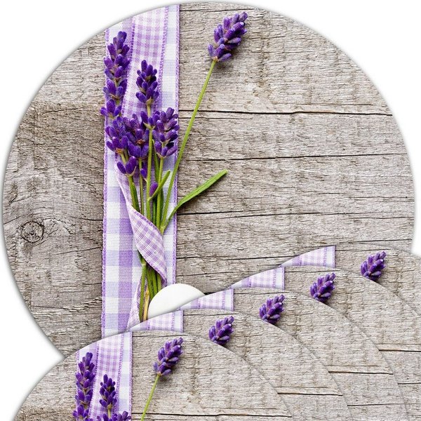 matches21 HOME & HOBBY Platzset Abwaschbare Tischsets 6er Set Lavendel Holz-Optik rund, (6-St), Platzsets als Tisch-Untersetzer und Tisch-Deko für Esstisch Tell