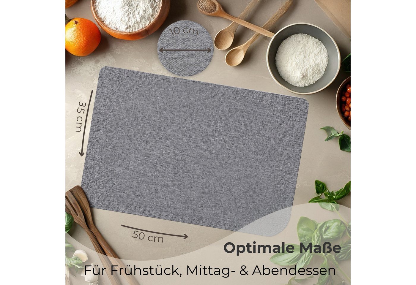 matches21 HOME & HOBBY Platzset Tischsets mit Glasuntersetzer 4er Set Grau Leinen Stoff-Optik, (4-St), Abwaschbare hitzebeständige PVC Platzsets – Bild 2 von 5