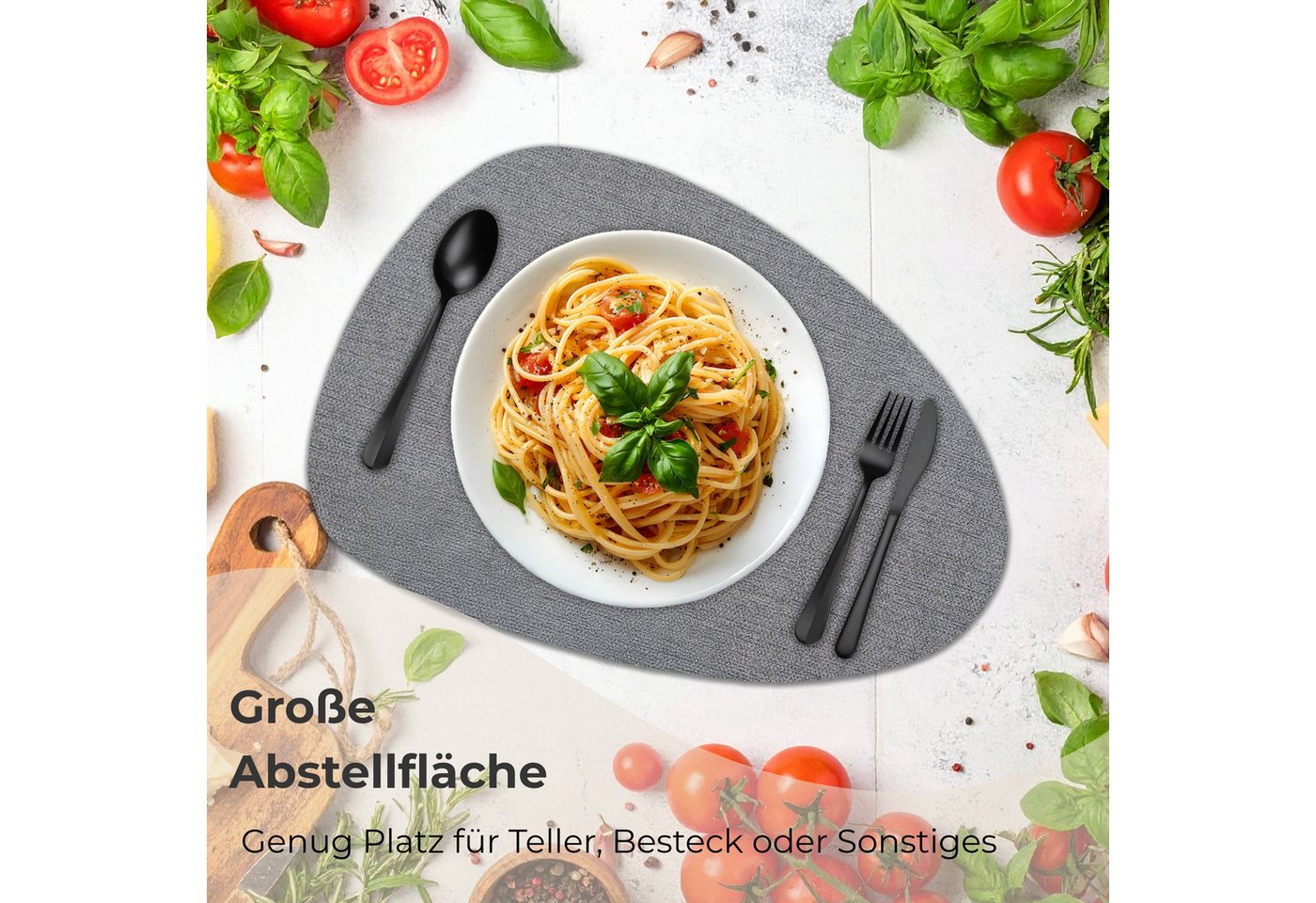 matches21 HOME & HOBBY Platzset Tischsets mit Glasuntersetzer 4er Set Grau Leinen Stoff-Optik, (4-St), Abwaschbare hitzebeständige PVC Platzsets – Bild 4 von 5