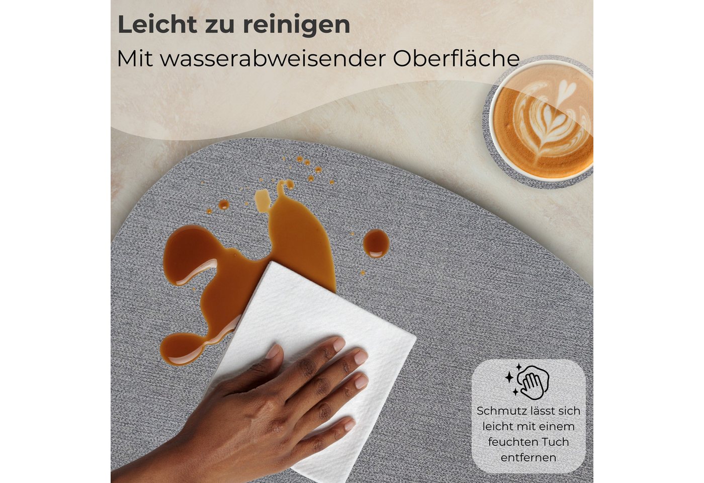 matches21 HOME & HOBBY Platzset Tischsets mit Glasuntersetzer 4er Set Grau Leinen Stoff-Optik, (4-St), Abwaschbare hitzebeständige PVC Platzsets – Bild 5 von 5