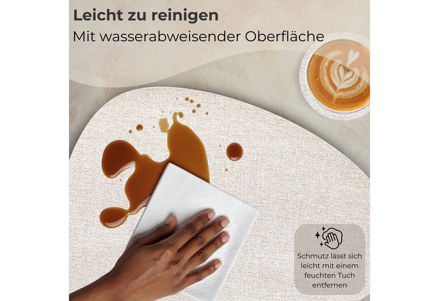 matches21 HOME & HOBBY Platzset Tischsets mit Glasuntersetzer 8er Set Beige Leinen Stoff-Optik, (8-St), Abwaschbare hitzebeständige PVC Platzsets – Bild 5 von 5