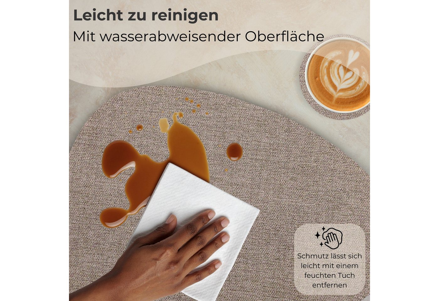 matches21 HOME & HOBBY Platzset Tischsets mit Glasuntersetzer 8er Set Braun Leinen Stoff-Optik, (8-St), Abwaschbare hitzebeständige PVC Platzsets – Bild 5 von 5