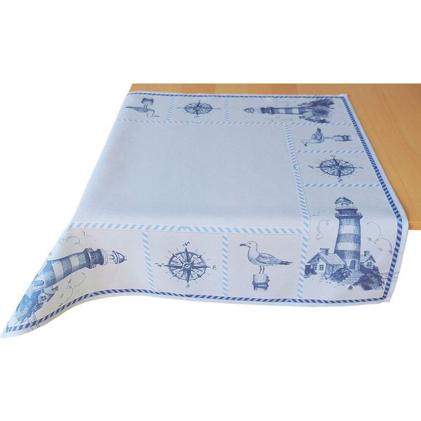 matches21 HOME & HOBBY Tischdecke Tischdecke CARA Leuchtturm & Möven maritim Polyester 85 x 85 cm (1-tlg), Pflegeleicht & waschbar bei 30 °C
