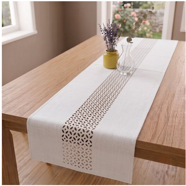 matches21 HOME & HOBBY Tischdecke Moderner Tischläufer weiß Leinen-Optik 140 x 40 cm schmal (1-tlg), Lange waschbare Tischdecke rechteckig