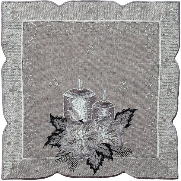 matches21 HOME & HOBBY Tischdecke Tischdeckchen OLIVIA Kerzen Weihnachten Polyester grau 30 x 30 cm (1-tlg), Pflegeleicht & waschbar bei 30 °C