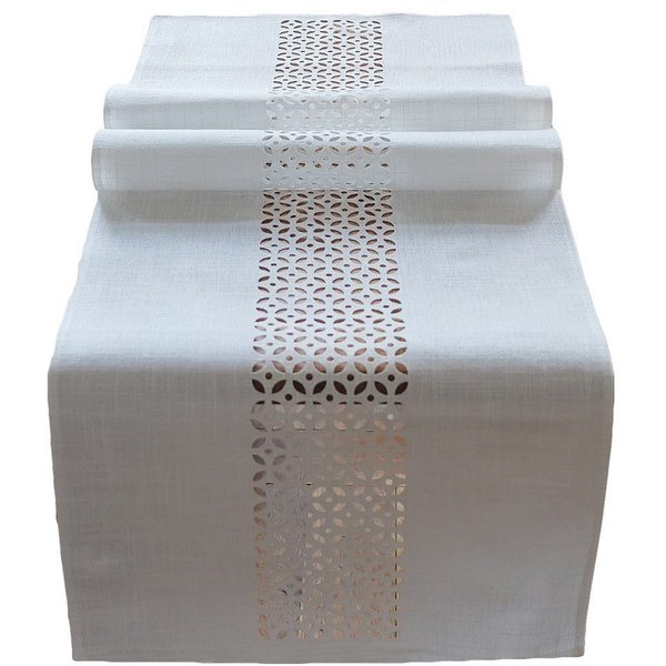 matches21 HOME & HOBBY Tischdecke Tischläufer Durchbrochene Ornamente wollweiß 40x140 cm (1-tlg)