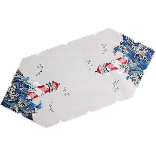 matches21 HOME & HOBBY Tischdecke Tischläufer YVONNE Leuchtturm Stickerei Polyester maritim 40 x 90 cm (1-tlg), Pflegeleicht & waschbar bei 30 °C