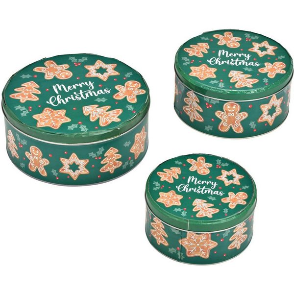 matches21 HOME & HOBBY Vorratsdose Große Metall Plätzchendosen Merry Christmas Spruch grün im 3er Set, Metall, (3-tlg), Runde Weihnachten Blech Vorratsdosen als