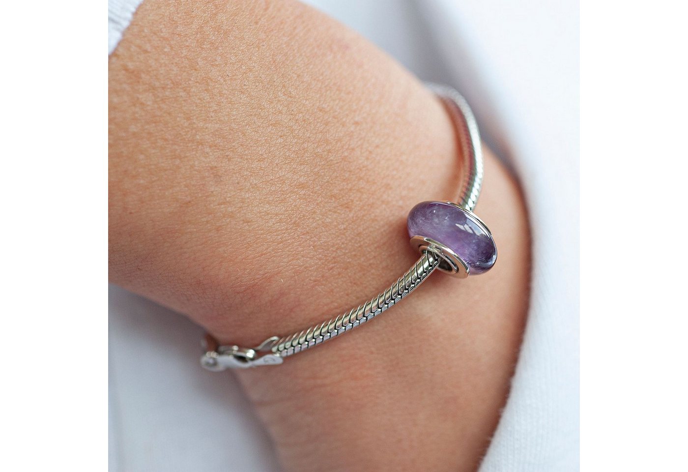 Materia Bead Naturstein Amethyst Lila 403, Kern aus 925 Sterling Silber – Bild 2 von 5