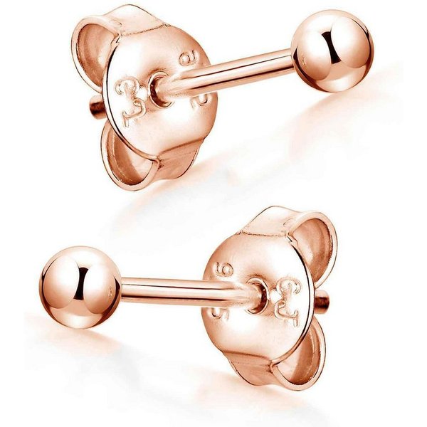 Materia Paar Ohrstecker Kugel Basic Rosegold Ohrringe klein 3-6mm SO-350, Sterlingsilber, rosevergoldet