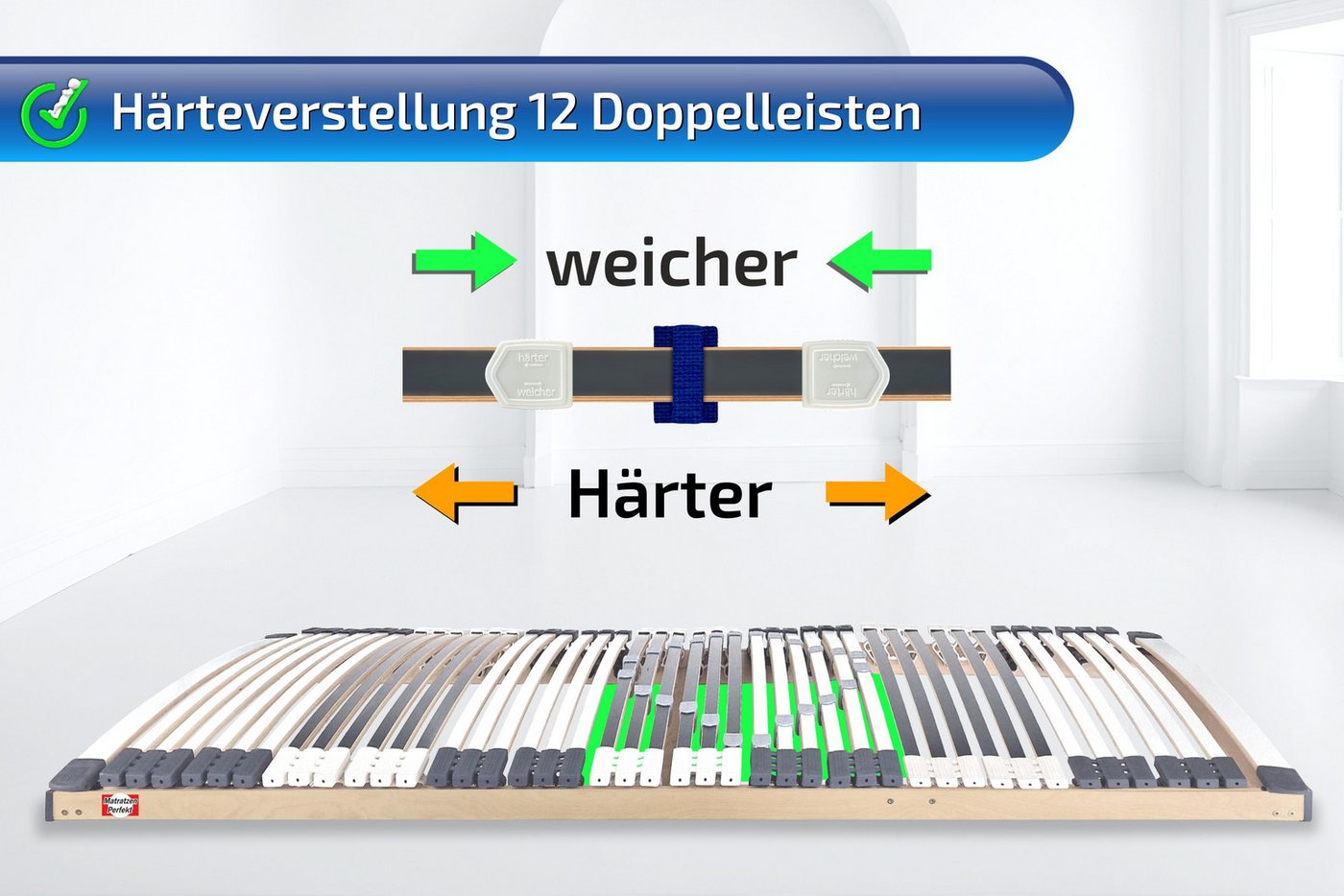 Lattenrost Lattenrost, 44 Leisten, stabil, MONTIERT bis 300 KG belastbar, Matratzen Perfekt, Kopfteil manuell verstellbar, Fußteil manuell verstellbar, Montiert – Bild 4 von 5