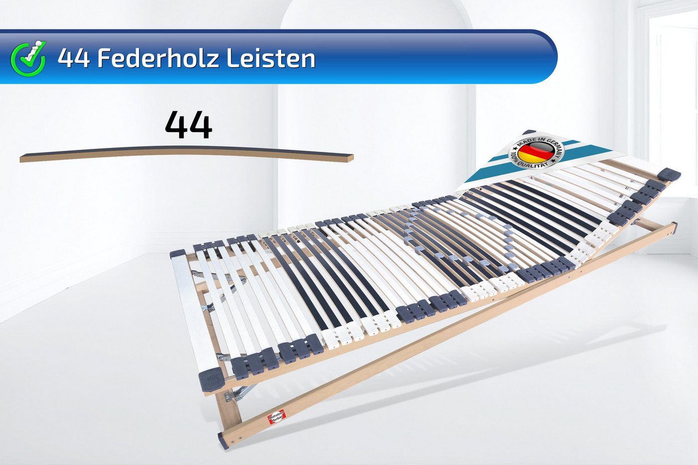 Lattenrost Lattenrost, 44 Leisten, stabil, MONTIERT bis 300 KG belastbar, Matratzen Perfekt, Kopfteil manuell verstellbar, Fußteil manuell verstellbar, Montiert – Bild 5 von 5