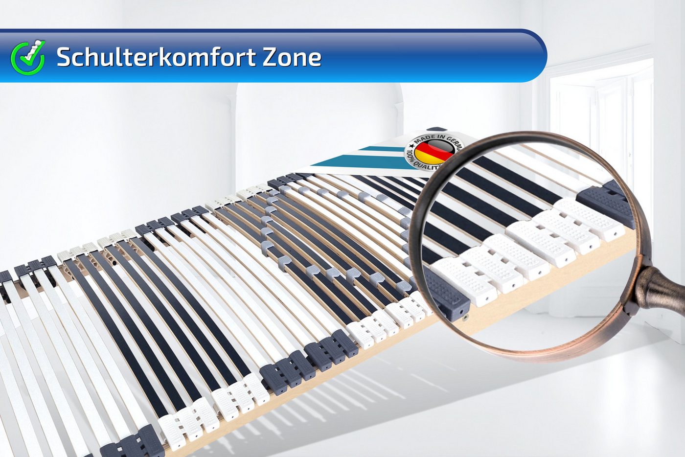 Lattenrost Lattenroste, 44 Leisten, mit 7 Zonen, MONTIERT bis 300 KG belastbar, Matratzen Perfekt, Kopfteil nicht verstellbar, Fußteil nicht verstellbar, stabil – Bild 4 von 5