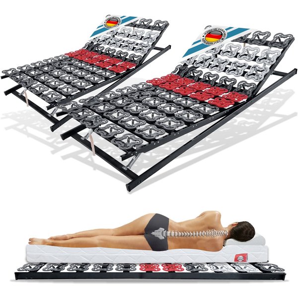 Tellerlattenrost anpassungsfähiger T-Flex, KF Lattenrost de Luxe bis 300 KG Tragkraft, Matratzen Perfekt, Kopfteil VERSTELLBAR, Fußteil VERSTELLBAR, Tellermodul