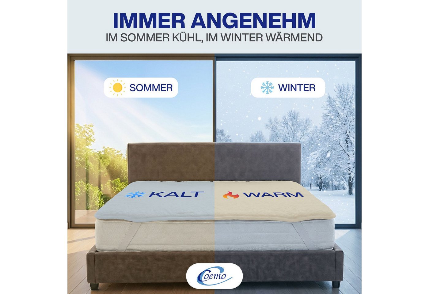 Matratzenauflage Coemo, Matratzenschoner 90 x 200 cm Lammwolle, 4 elastischen Eckbänder – Bild 2 von 5