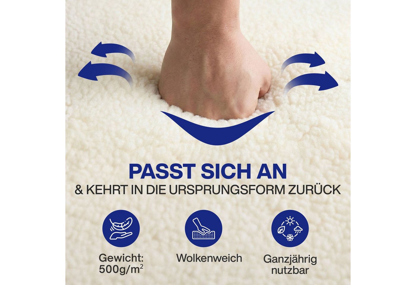 Matratzenauflage Coemo, Matratzenschoner 90 x 200 cm Lammwolle, 4 elastischen Eckbänder – Bild 5 von 5