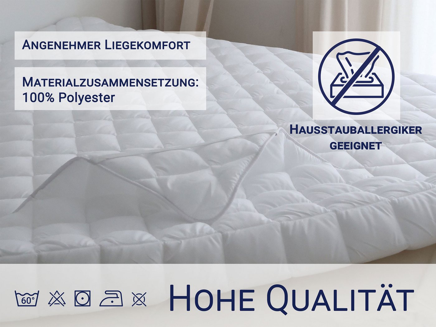 Matratzenauflage ZOLLNER, 90 x 200 cm, 100% Polyester, vom Hotelwäschespezialisten – Bild 3 von 5