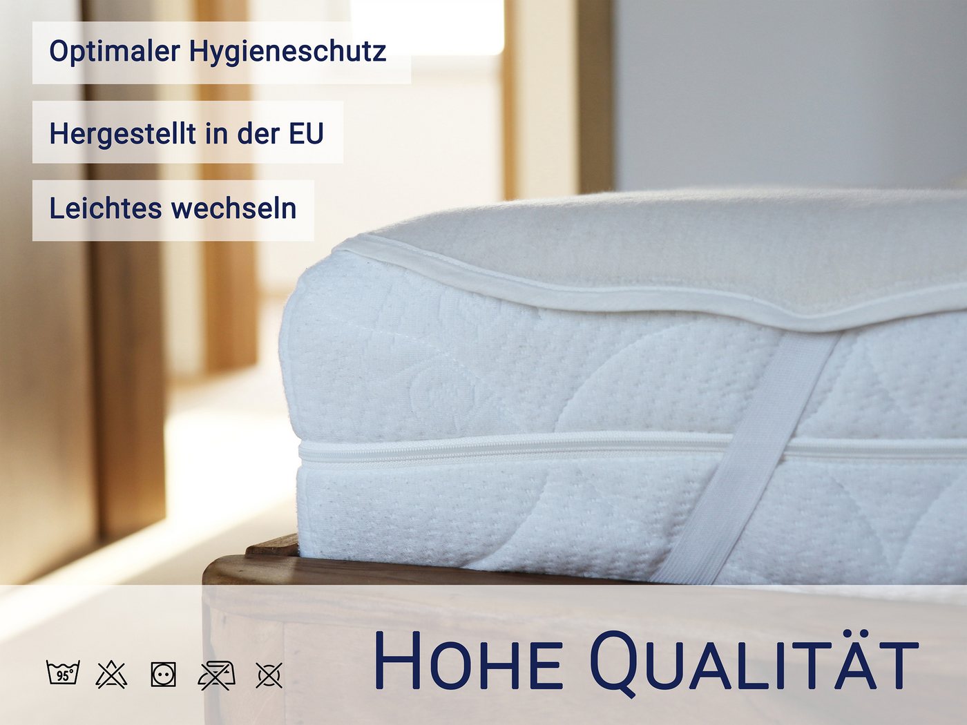 Matratzenauflage ZOLLNER, 70 x 140 cm, 100% Baumwolle, vom Hotelwäschespezialisten – Bild 4 von 5