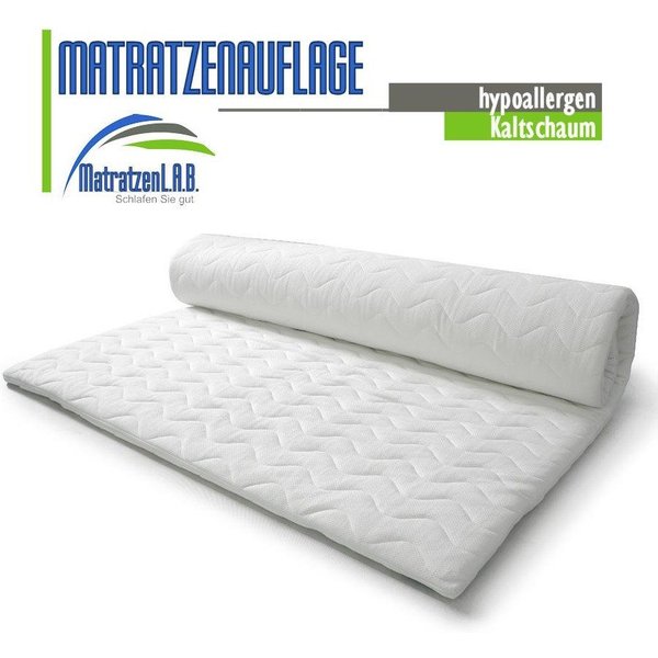 MatratzenL.A.B®, Topper Matratzenauflage aus Kaltschaum, 6 cm hoch, Härtegrad H3/H4 fest bis sehr fest, Aloe Vera Bezug, 4 Eckgummies