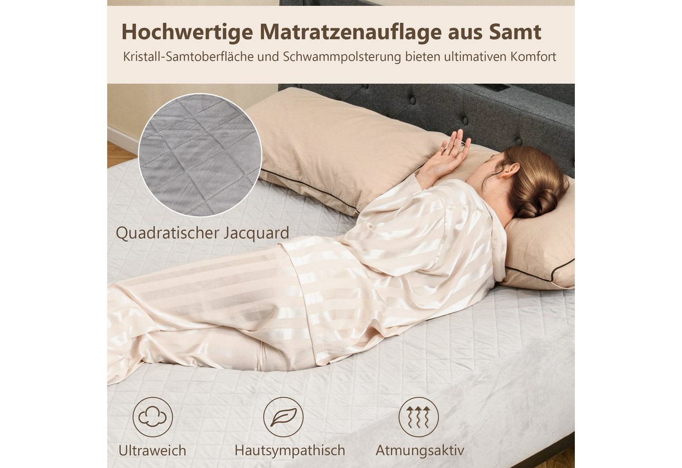 Matratzenschoner KOMFOTTEU, mit Schaumstoff-Polsterung & Rutschfester Unterseite – Bild 4 von 5