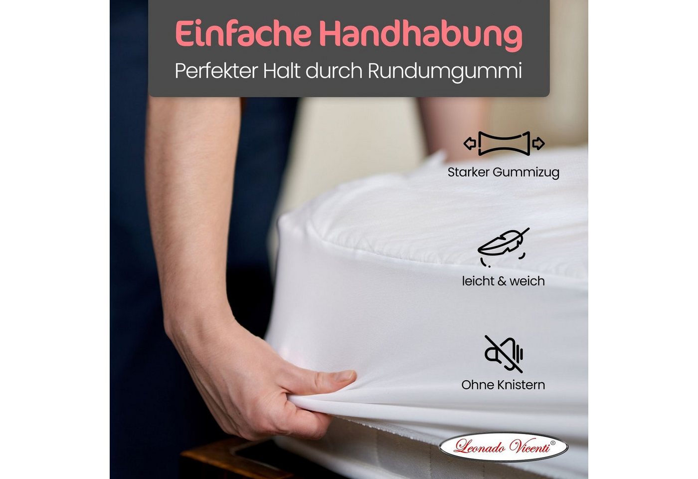 Matratzenschoner Leonado Vicenti, Wasserdichte Matratzenschoner Matratzenauflage mit Rundumgummi – Bild 4 von 5