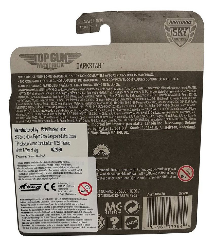Mattel® Actionfigur Matchbox Skybusters Top Gun Maverick Modellflugzeug Darkstar Düssenjet – Bild 2 von 2