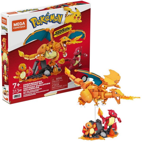 Mattel® MEGA Pokémon Bauspielzeug Glumanda Set - Glutexo, Glurak - HFG06 Konstruktions-Spielset
