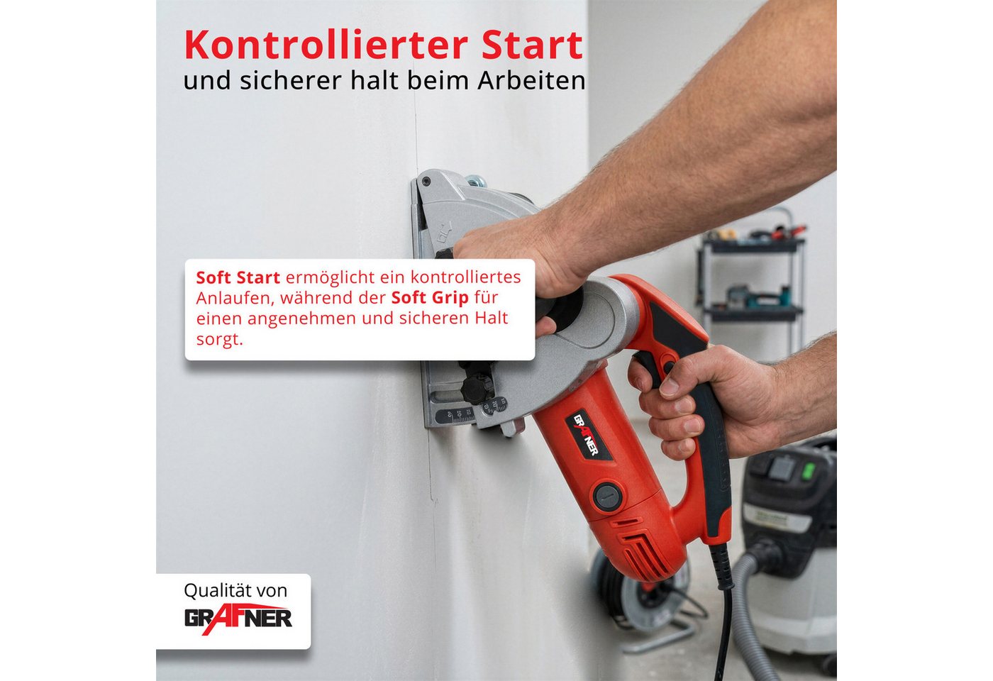 Grafner Mauernutfräse Grafner® Profi Mauernutfräse, kraftvolle 1800 Watt mit 8000 U/min, Nut, inkl. 6 Diamant-Trennscheiben – Bild 5 von 5