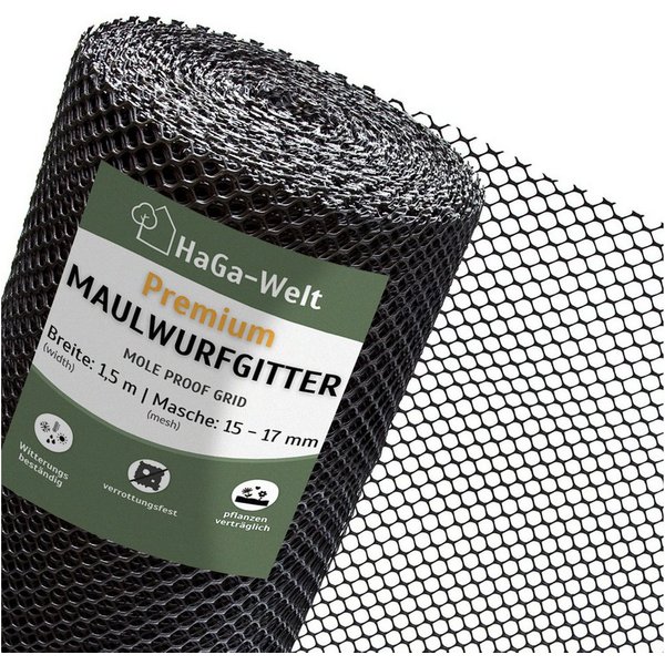 HaGa Maulwurfgitter HaGa Premium Maulwurfsperre 1,5 m Br. Meterware tierfreundliche, Maulwurfschutzgitter, UV-beständig, Maulwurfbekämpfung, Rasenschutz