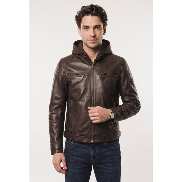 Mauritius Lederjacke MMBoky (mauritiusHerren26) mit Kapuze & betonter Schulterpartie