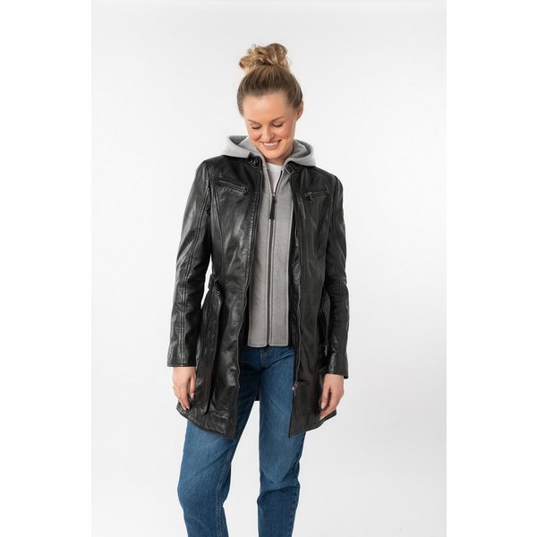 Mauritius Ledermantel BENTE2 (mit Gürtel) lange Lederjacke mit Gürtel & abnehmbarem Kapuzen-Inlay