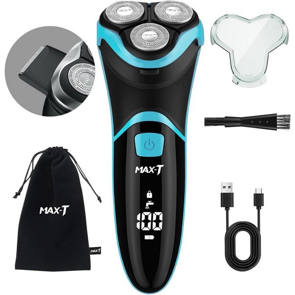 MAX-T Elektrorasierer Elektrischer Rasierer Wet & Dry, mit LED-Reisesicherung, mit ausklappbarem Präzisionstrimmer